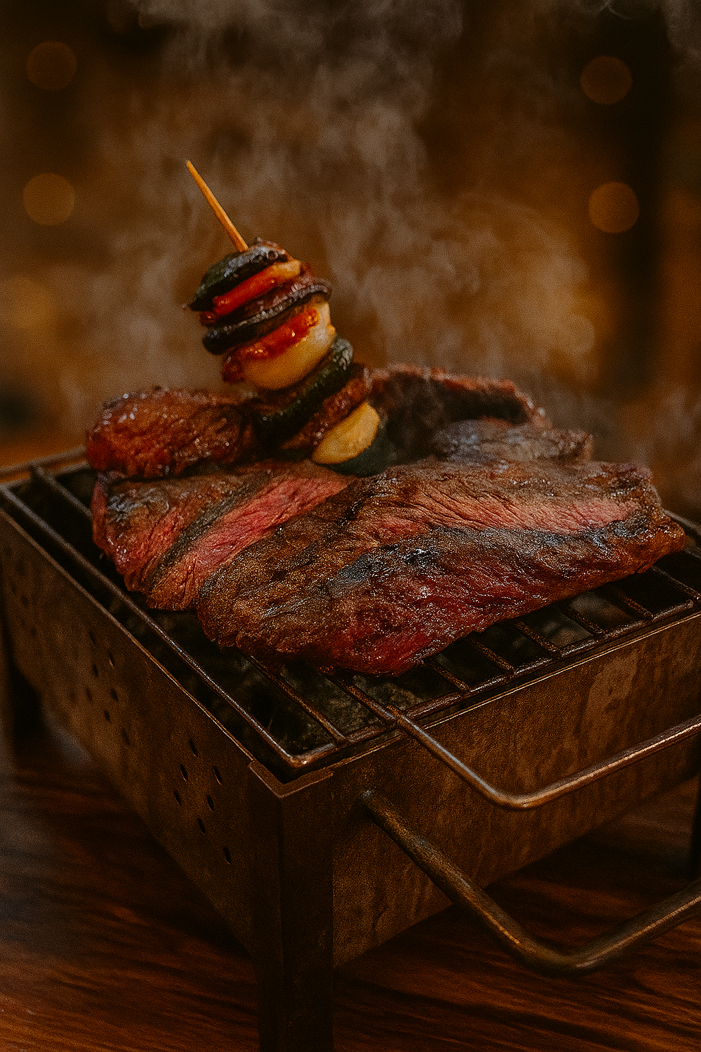 Parrilla tradicional argentino sobre la mesa con cortes jugosos
