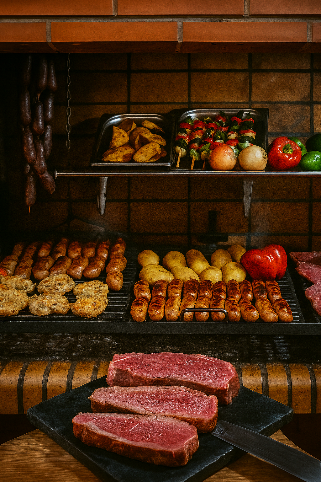 Parrilla completa con cortes de ternera y pollo a la brasa