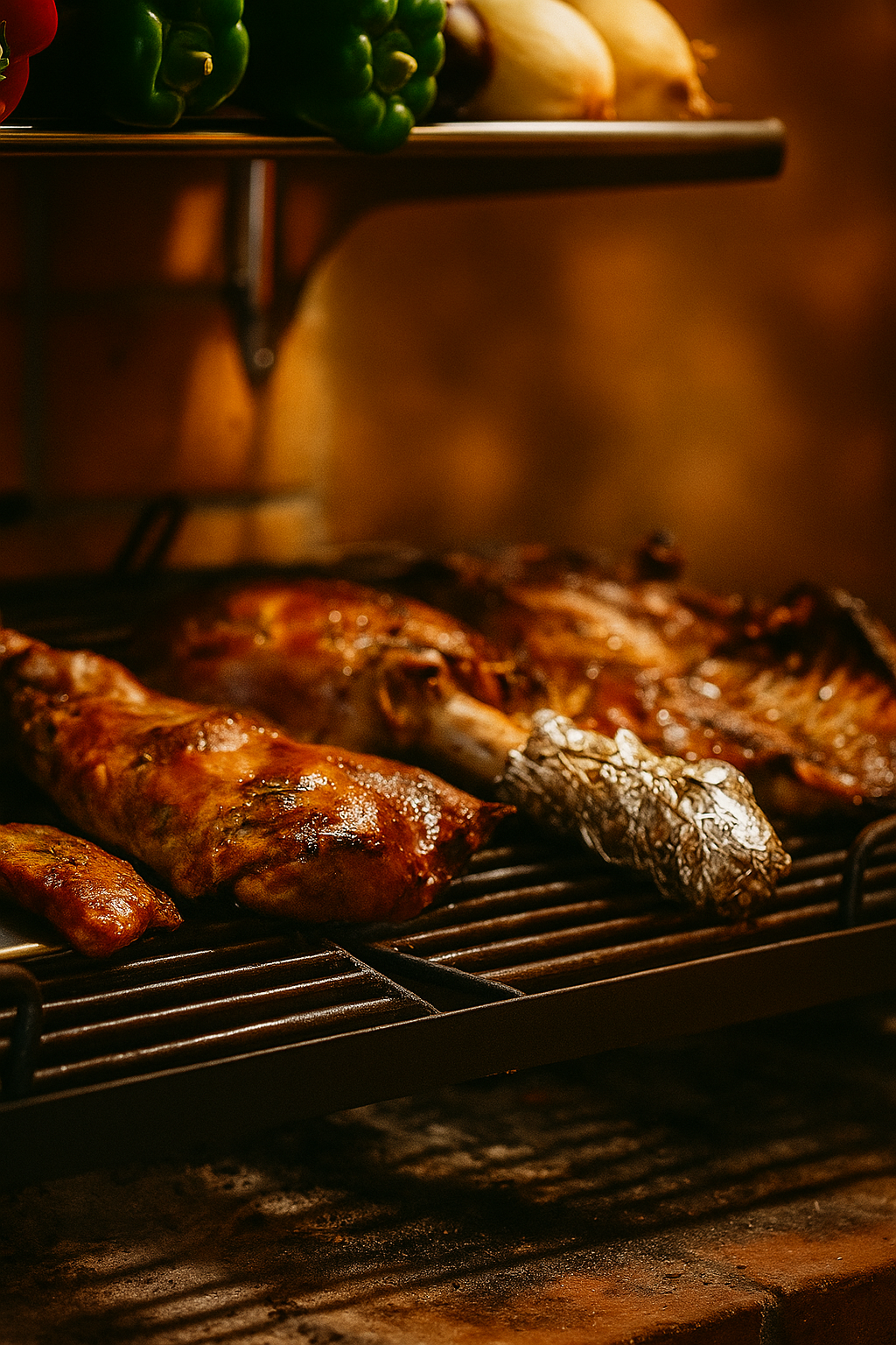 Cordero a la parrilla con embutidos y verduras asadas