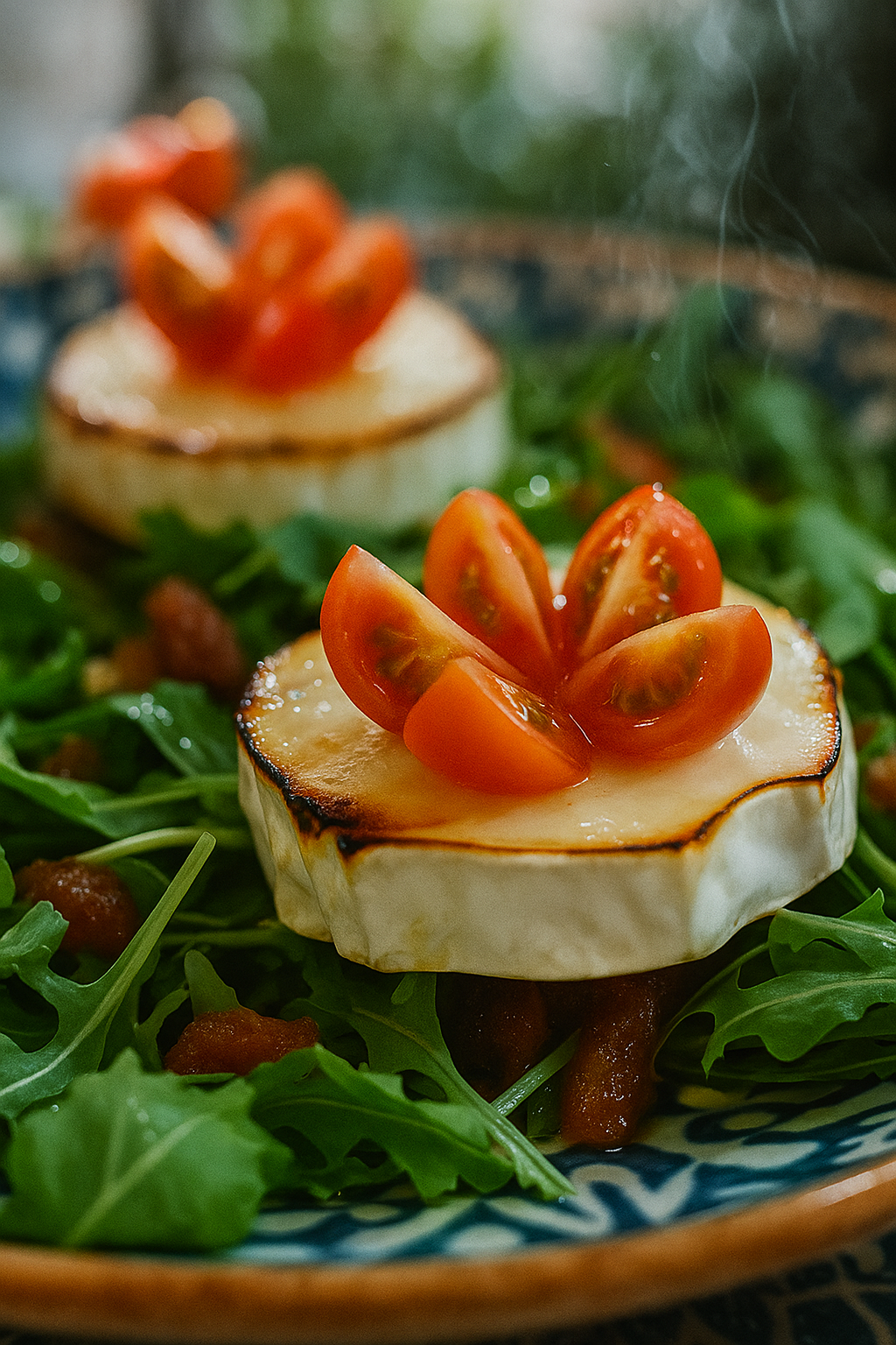 Ensalada fresca con tomates cherry, rúcula y queso feta