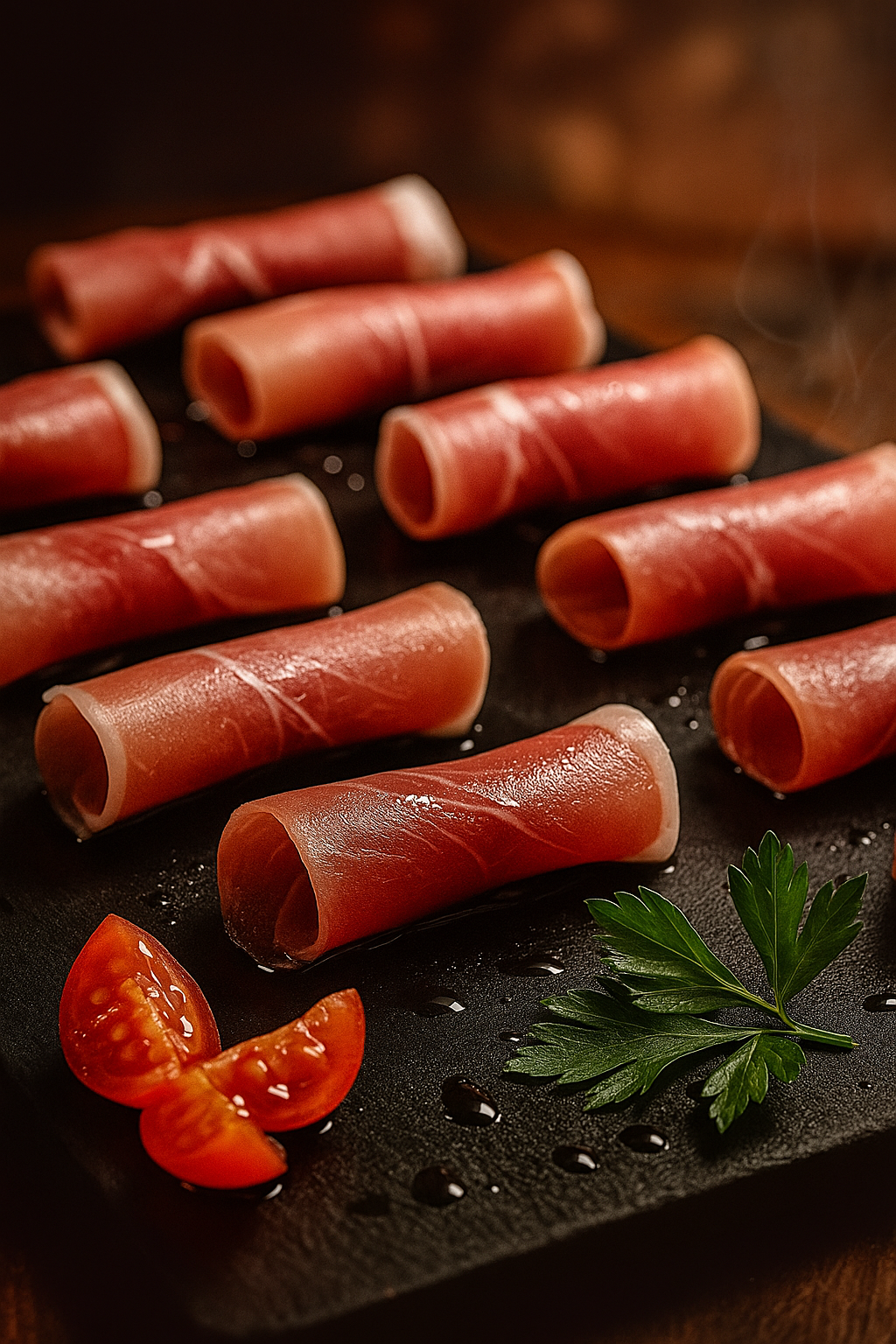 Tabla de jamón ibérico con pan y tomate